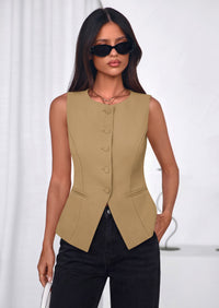 PRETTYGARDEN Womens Vests Top Trendy 2026 Spring Sleeveless Blazer Suit Summer Business Casual Work Button Down Waistcoat PRETTYGARDEN