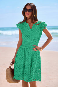 PRETTYGARDEN Women's Summer Sundresses Eyelet Cap Sleeve V Neck Short Boho Wedding Guest Dress Beach Vacation Clothes PRETTYGARDEN