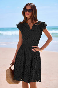 PRETTYGARDEN Women's Summer Sundresses Eyelet Cap Sleeve V Neck Short Boho Wedding Guest Dress Beach Vacation Clothes PRETTYGARDEN