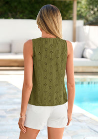 PRETTYGARDEN Women Summer Tie Front Eyelet Tank Tops Trendy Floral Vest Sleeveless V Neck Dressy Blouse Vacation Outfits