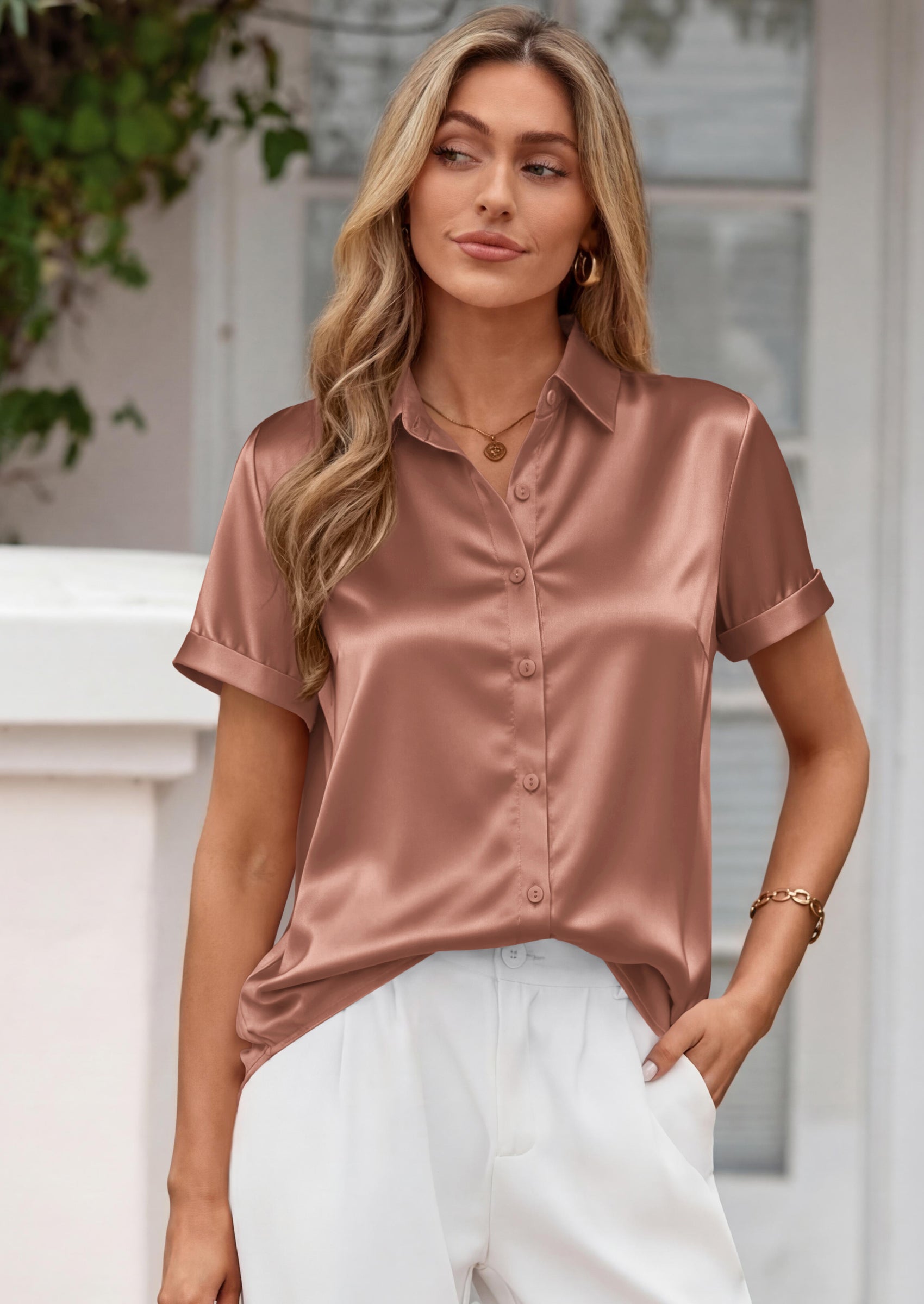 PRETTYGARDEN Women's Summer Button Down Shirts Short Sleeve Work Tops Dressy Blouses Spring Business Casual Outfits
