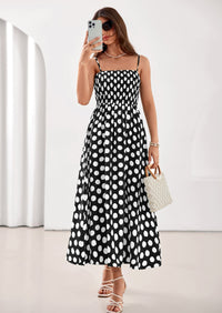 PRETTYGARDEN Womens Summer Dresses Spring Sleeveless Spaghetti Straps Casual Midi Dress Polka Dot Smocked Beach Sundress PRETTYGARDEN