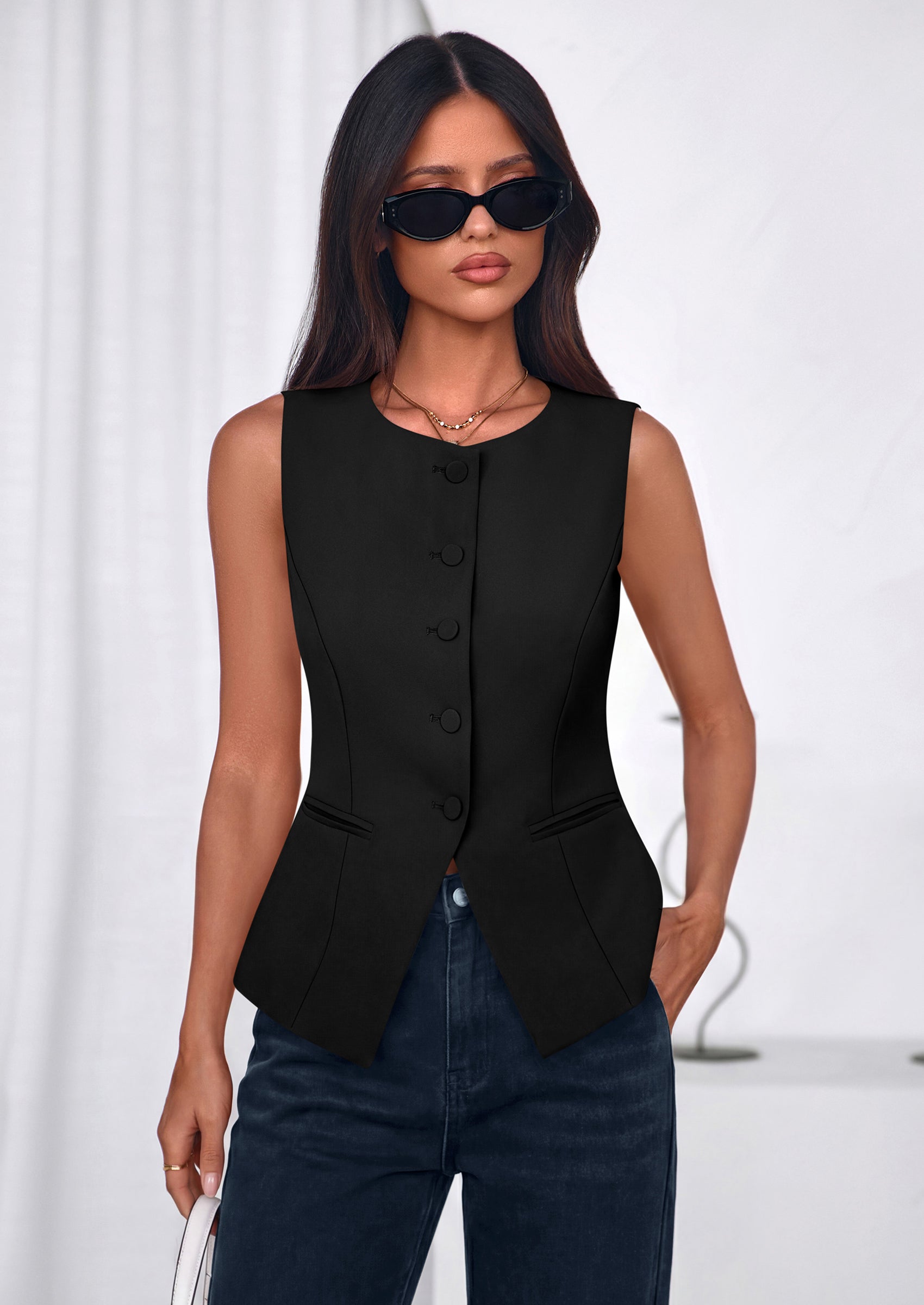 PRETTYGARDEN Womens Vests Top Trendy 2026 Spring Sleeveless Blazer Suit Summer Business Casual Work Button Down Waistcoat PRETTYGARDEN