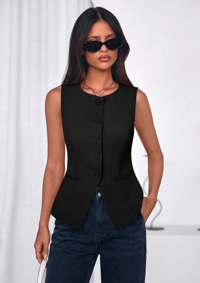 PRETTYGARDEN Womens Vests Top Trendy 2026 Spring Sleeveless Blazer Suit Summer Business Casual Work Button Down Waistcoat PRETTYGARDEN