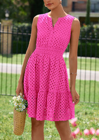 PRETTYGARDEN Women's Summer Dresses Sleeveless V Neck Eyelet Hollow Out Swing A Line Beach Vacation Sun Dress