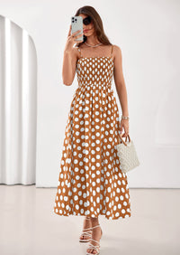 PRETTYGARDEN Womens Summer Dresses Spring Sleeveless Spaghetti Straps Casual Midi Dress Polka Dot Smocked Beach Sundress PRETTYGARDEN