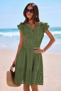 PRETTYGARDEN Women's Summer Sundresses Eyelet Cap Sleeve V Neck Short Boho Wedding Guest Dress Beach Vacation Clothes PRETTYGARDEN