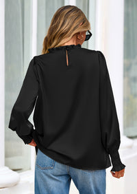 PRETTYGARDEN Blouses for Women Dressy Casual Fall Outfits Frill Neck Long Sleeve Shirts Satin Work Business Casual Tops