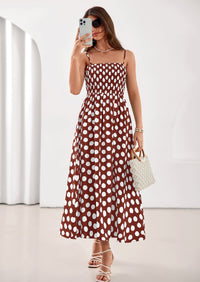PRETTYGARDEN Womens Summer Dresses Spring Sleeveless Spaghetti Straps Casual Midi Dress Polka Dot Smocked Beach Sundress PRETTYGARDEN