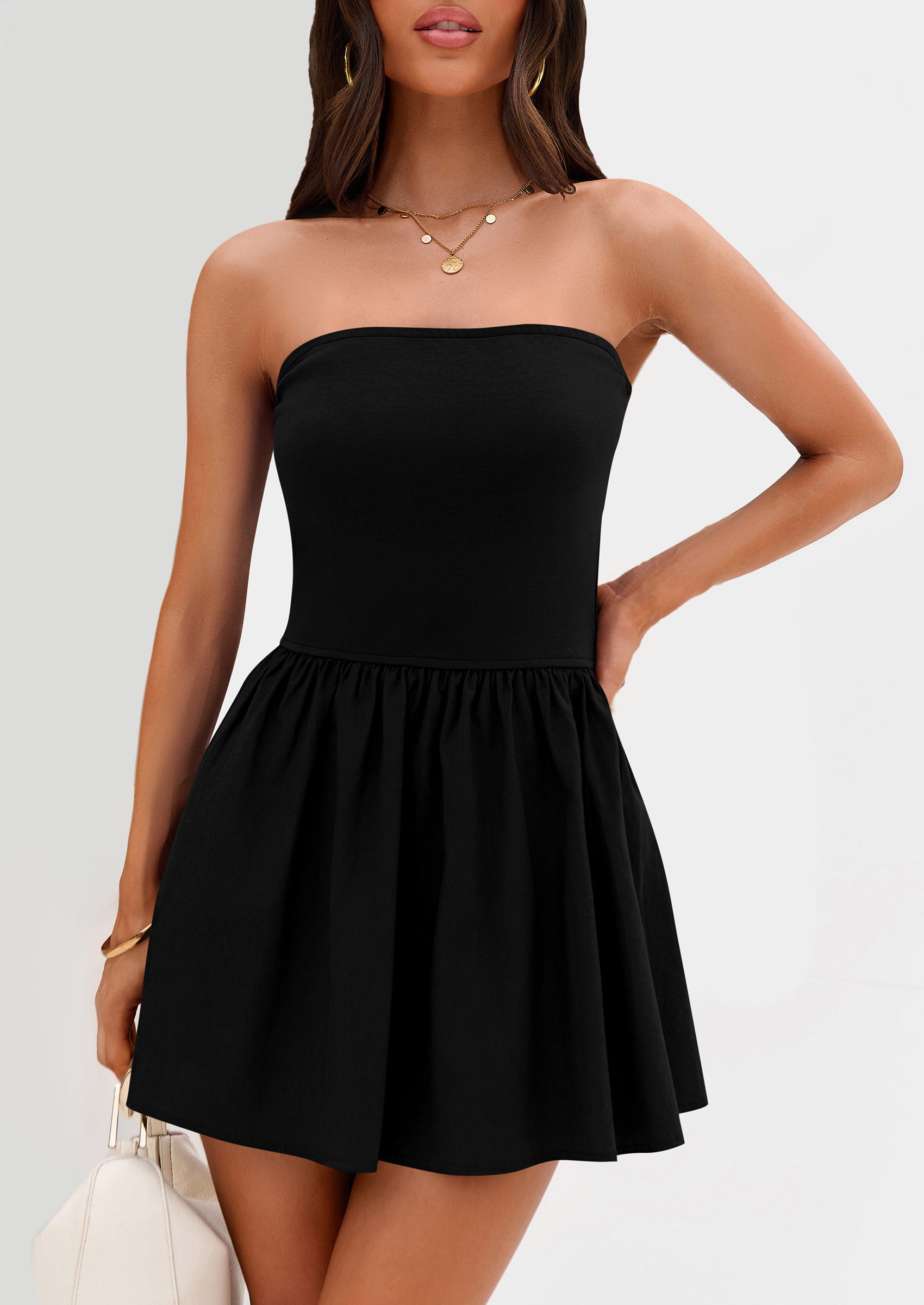 Strapless Casual Tube Top Ruffle A Line Patchwork Mini Dresses Mini Party Dresses