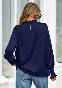 PRETTYGARDEN Blouses for Women Dressy Casual Fall Outfits Frill Neck Long Sleeve Shirts Satin Work Business Casual Tops