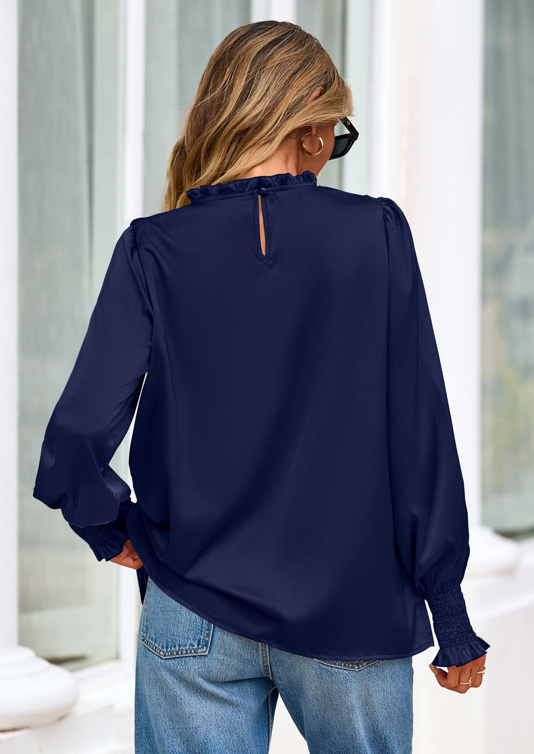 PRETTYGARDEN Blouses for Women Dressy Casual Fall Outfits Frill Neck Long Sleeve Shirts Satin Work Business Casual Tops