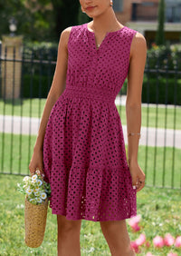 PRETTYGARDEN Women's Summer Dresses Sleeveless V Neck Eyelet Hollow Out Swing A Line Beach Vacation Sun Dress