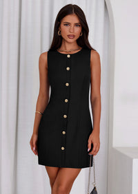 PRETTYGARDEN Work Dresses for Women Spring Business Formal Short Dress Sleeveless Button Down Elegant Office Outfits