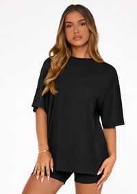 PRETTYGARDEN Women's Two Piece Matching Lounge Sets Summer Casual Tops Short Sleeve Shirts Shorts Travel Airport Outfits PRETTYGARDEN