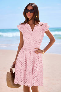 PRETTYGARDEN Women's Summer Sundresses Eyelet Cap Sleeve V Neck Short Boho Wedding Guest Dress Beach Vacation Clothes PRETTYGARDEN