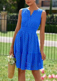 PRETTYGARDEN Women's Summer Dresses Sleeveless V Neck Eyelet Hollow Out Swing A Line Beach Vacation Sun Dress