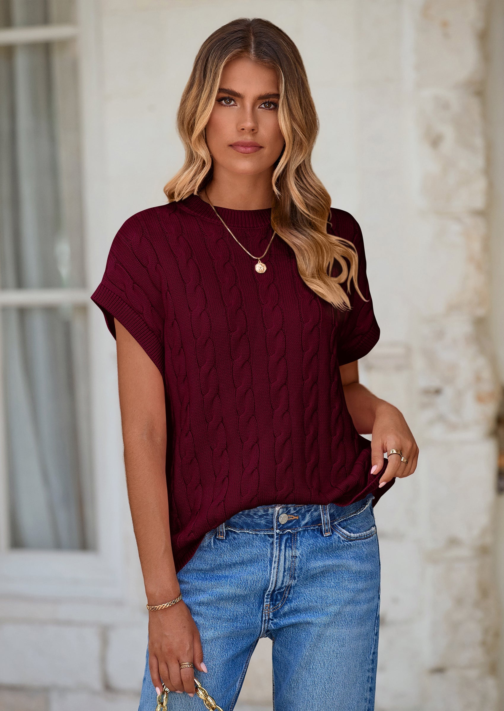 PRETTYGARDEN Women's Sweater Vest Summer Short Sleeve Tops Casual Crewneck Knit Oversized Pullover Trendy Spring Outfits PRETTYGARDEN