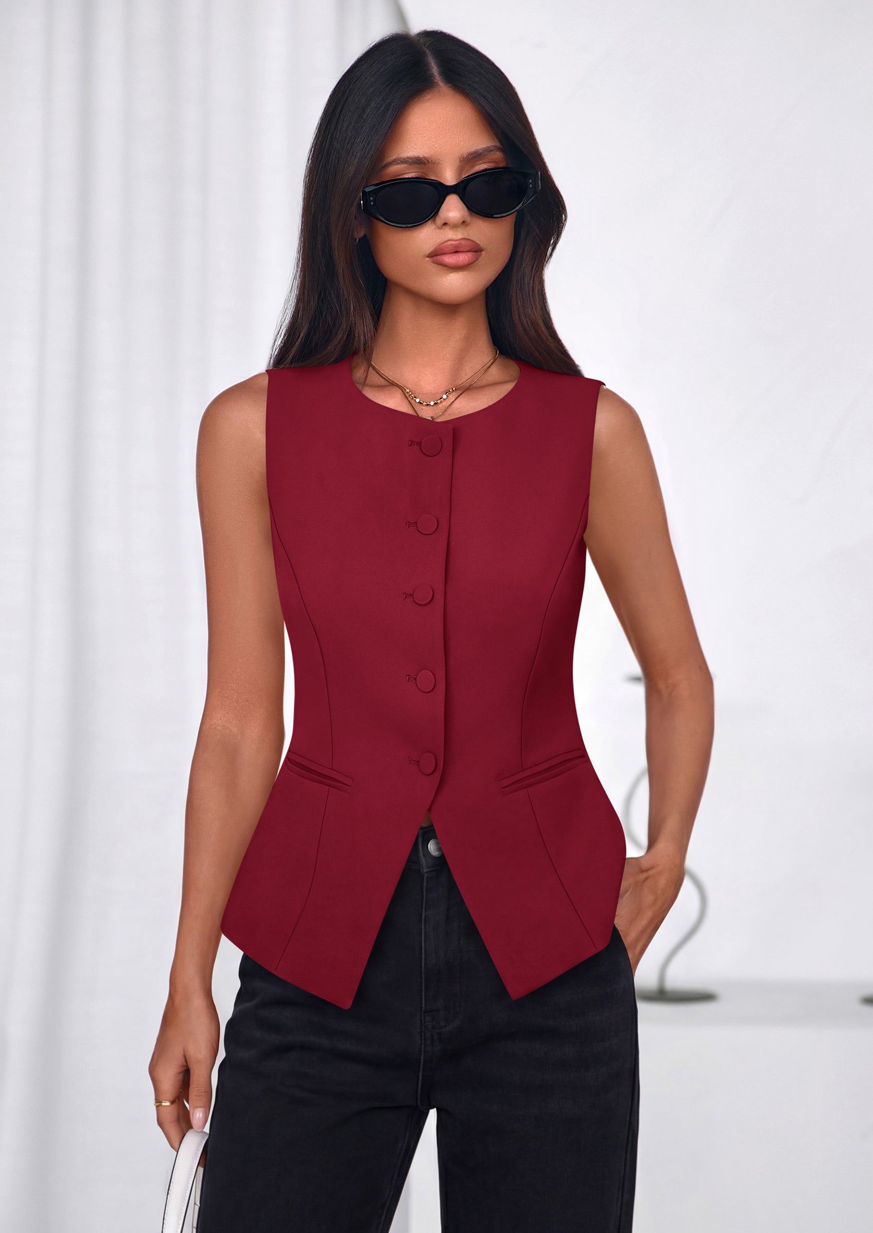 PRETTYGARDEN Womens Vests Top Trendy 2026 Spring Sleeveless Blazer Suit Summer Business Casual Work Button Down Waistcoat PRETTYGARDEN