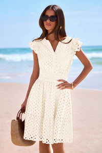 PRETTYGARDEN Women's Summer Sundresses Eyelet Cap Sleeve V Neck Short Boho Wedding Guest Dress Beach Vacation Clothes PRETTYGARDEN