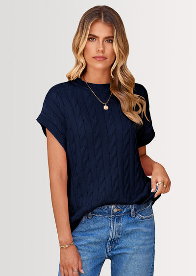 PRETTYGARDEN Women's Sweater Vest Summer Short Sleeve Tops Casual Crewneck Knit Oversized Pullover Trendy Spring Outfits