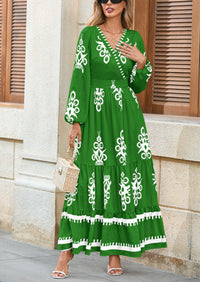 PRETTYGARDEN Women's Fall Wedding Guest Dresses Boho Floral Long Sleeve V Neck Flowy Elegant Maxi Dress Beach Clothes