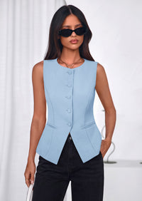 PRETTYGARDEN Womens Vests Top Trendy 2026 Spring Sleeveless Blazer Suit Summer Business Casual Work Button Down Waistcoat PRETTYGARDEN