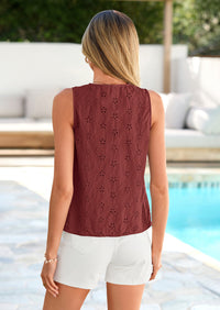 PRETTYGARDEN Women Summer Tie Front Eyelet Tank Tops Trendy Floral Vest Sleeveless V Neck Dressy Blouse Vacation Outfits
