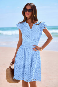 PRETTYGARDEN Women's Summer Sundresses Eyelet Cap Sleeve V Neck Short Boho Wedding Guest Dress Beach Vacation Clothes PRETTYGARDEN