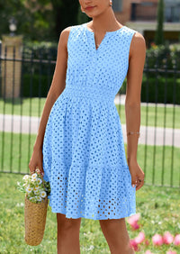 PRETTYGARDEN Women's Summer Dresses Sleeveless V Neck Eyelet Hollow Out Swing A Line Beach Vacation Sun Dress