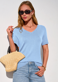 PRETTYGARDEN Womens Short Sleeve Sweater V Neck Trendy Pullover Tops Summer Spring Loose Lightweight Casual Blouse PRETTYGARDEN