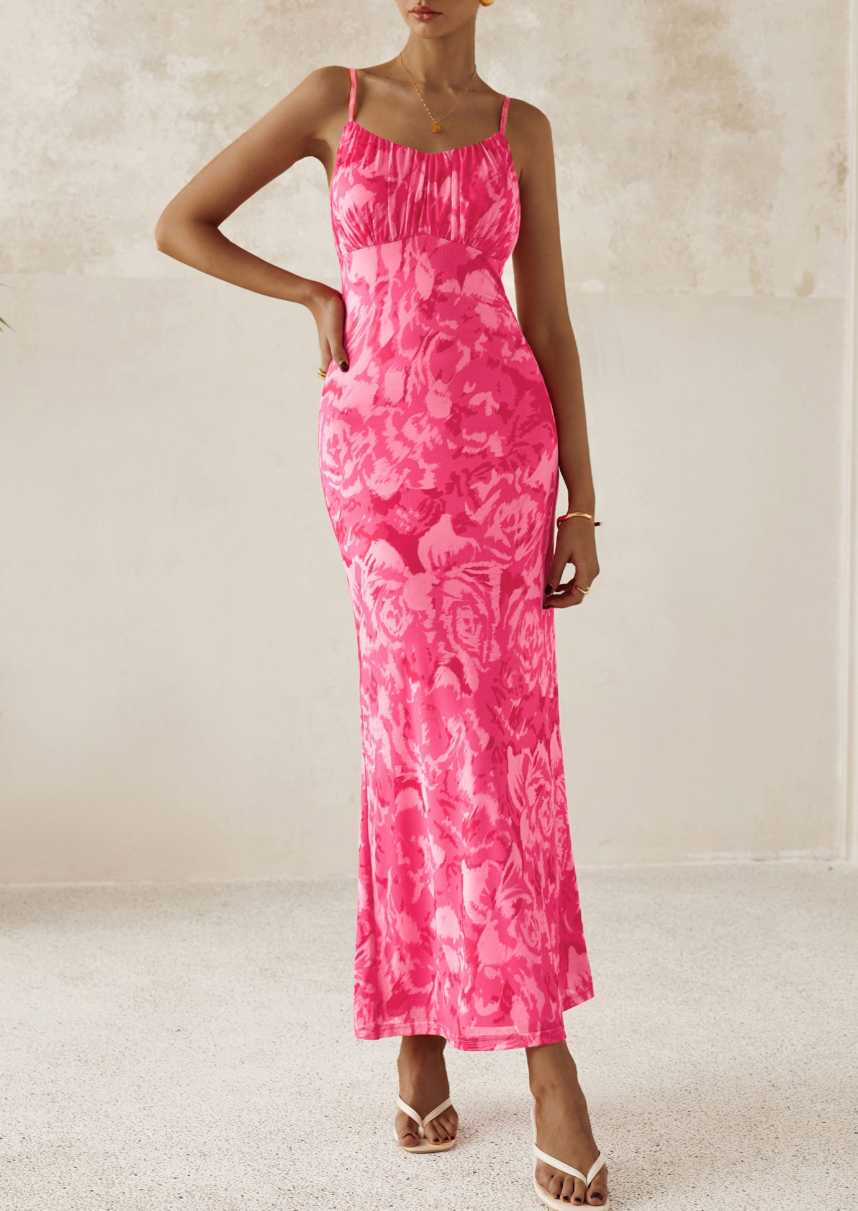 PRETTYGARDEN Women's Bodycon Maxi Dress Floral Sundress Sleeveless Spaghetti Strap Cocktail Party Dress