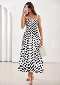 PRETTYGARDEN Womens Summer Dresses Spring Sleeveless Spaghetti Straps Casual Midi Dress Polka Dot Smocked Beach Sundress PRETTYGARDEN