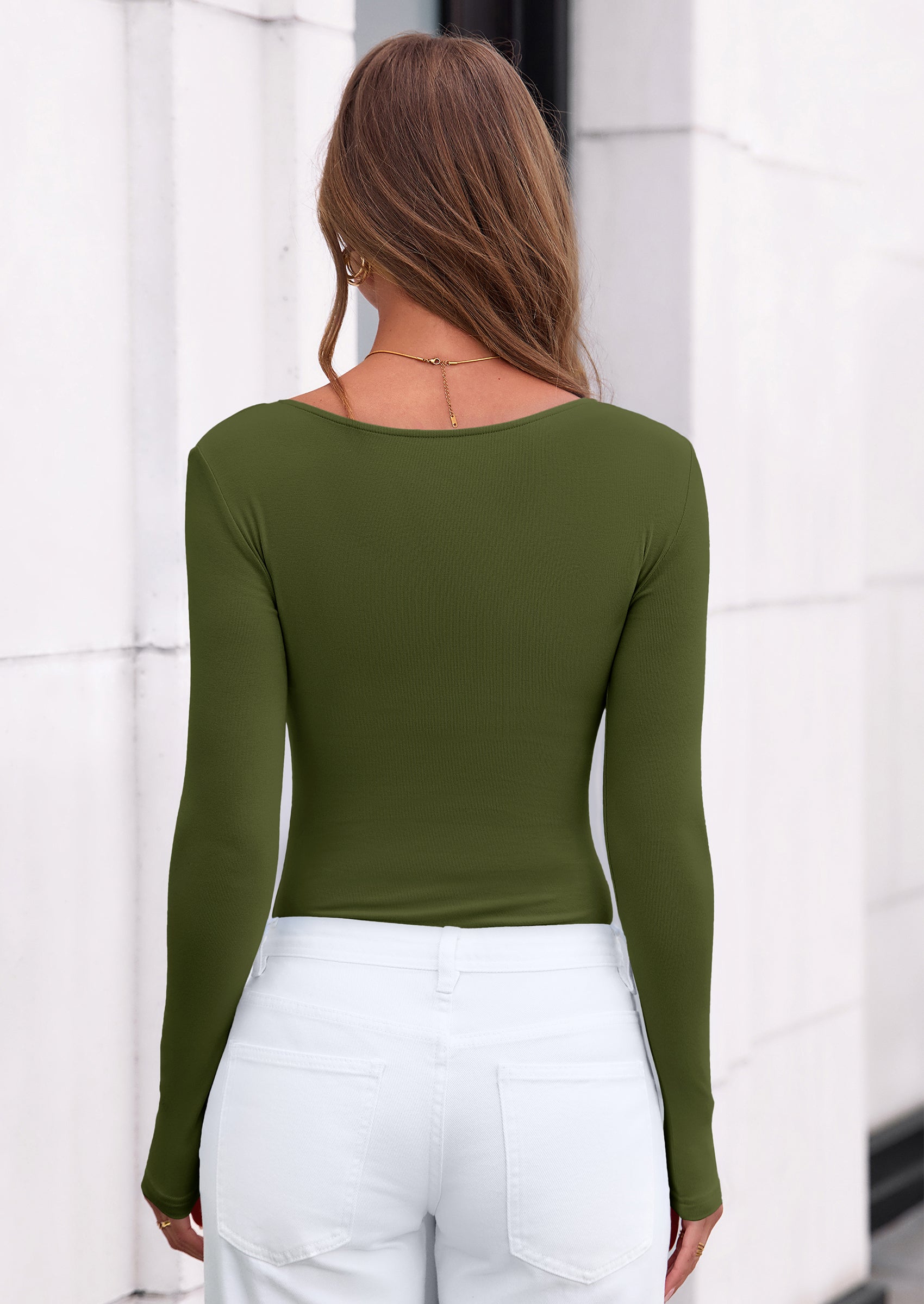 PRETTYGARDEN Bodysuits for Women Fall Long Sleeve Shirts V Neck Slim Fitted Basic Tees Going Out Tops Fashion Clothing