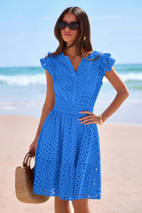 PRETTYGARDEN Women's Summer Sundresses Eyelet Cap Sleeve V Neck Short Boho Wedding Guest Dress Beach Vacation Clothes PRETTYGARDEN