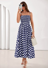 PRETTYGARDEN Womens Summer Dresses Spring Sleeveless Spaghetti Straps Casual Midi Dress Polka Dot Smocked Beach Sundress PRETTYGARDEN
