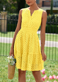 PRETTYGARDEN Women's Summer Dresses Sleeveless V Neck Eyelet Hollow Out Swing A Line Beach Vacation Sun Dress