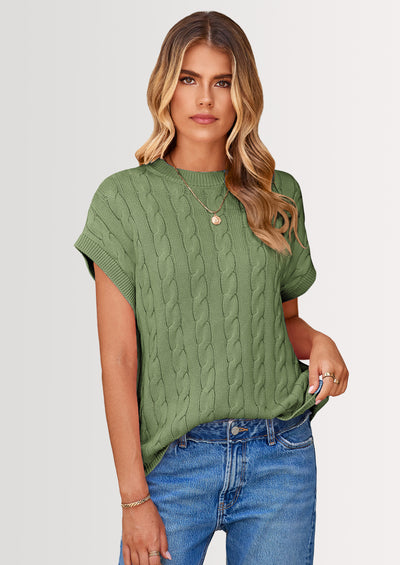 PRETTYGARDEN Women's Sweater Vest Summer Short Sleeve Tops Casual Crewneck Knit Oversized Pullover Trendy Spring Outfits