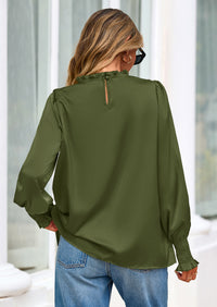 PRETTYGARDEN Blouses for Women Dressy Casual Fall Outfits Frill Neck Long Sleeve Shirts Satin Work Business Casual Tops