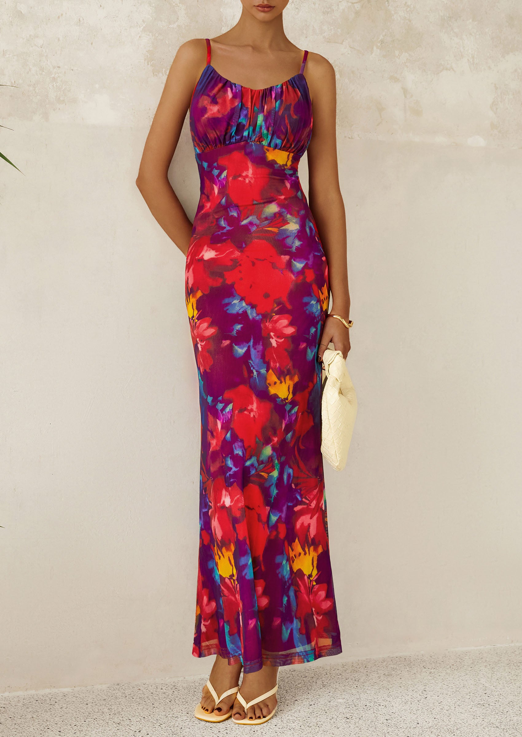 PRETTYGARDEN Women's Bodycon Maxi Dress Floral Sundress Sleeveless Spaghetti Strap Cocktail Party Dress