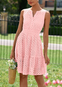 PRETTYGARDEN Women's Summer Dresses Sleeveless V Neck Eyelet Hollow Out Swing A Line Beach Vacation Sun Dress