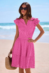 PRETTYGARDEN Women's Summer Sundresses Eyelet Cap Sleeve V Neck Short Boho Wedding Guest Dress Beach Vacation Clothes PRETTYGARDEN