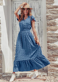 PRETTYGARDEN Womens Dresses Summer Maxi Dress Boho Short Sleeve V Neck Swiss Dot Ruffle Tiered Smocked Flowy Long Dress PRETTYGARDEN