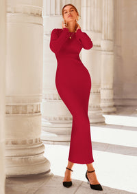 PRETTYGARDEN Sweater Dresses for Women Fall Bell Long Sleeve Crew Neck Bodycon Maxi Dress Winter Ribbed Knit Outfits