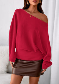 PRETTYGARDEN Women Off The Shoulder Sweater Fall Trendy Long Batwing Sleeve Knit Pullover Going Out Tops Winter Clothing