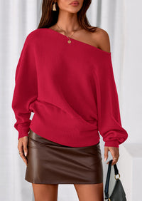 PRETTYGARDEN Women Off The Shoulder Sweater Fall Trendy Long Batwing Sleeve Knit Pullover Going Out Tops Winter Clothing