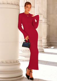 PRETTYGARDEN Sweater Dresses for Women Fall Bell Long Sleeve Crew Neck Bodycon Maxi Dress Winter Ribbed Knit Outfits