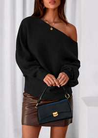 PRETTYGARDEN Women Off The Shoulder Sweater Fall Trendy Long Batwing Sleeve Knit Pullover Going Out Tops Winter Clothing