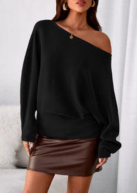 PRETTYGARDEN Women Off The Shoulder Sweater Fall Trendy Long Batwing Sleeve Knit Pullover Going Out Tops Winter Clothing