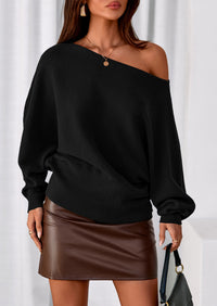 PRETTYGARDEN Women Off The Shoulder Sweater Fall Trendy Long Batwing Sleeve Knit Pullover Going Out Tops Winter Clothing